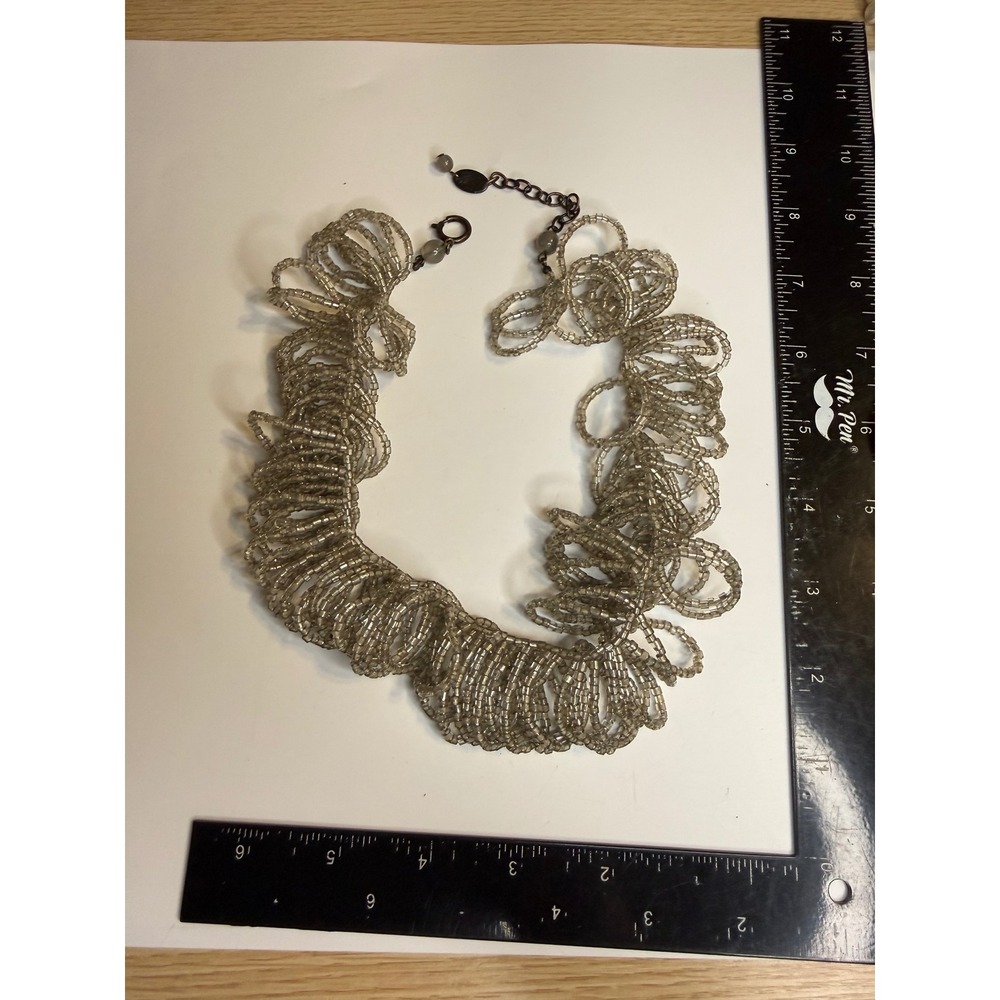 Emporio Armani EA Smoky Grey Seed Bead Loop Statement Necklace Adjustable